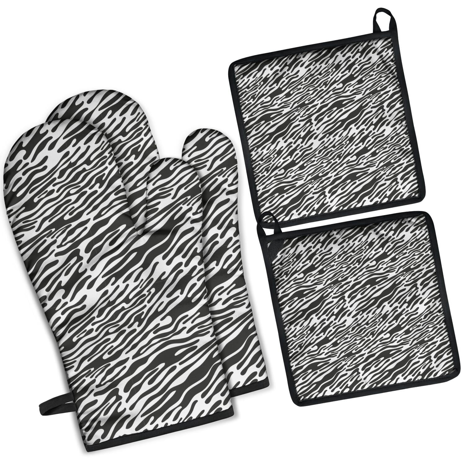 Leopard Print Oven Mitts and Pot Holders Set Of 4, Heat Resistant Kitchen Gloves with Non-Slip Grip, Hanging Loop, Soft Cotton Lining for Baking, Cooking, Grilling, Barbecue