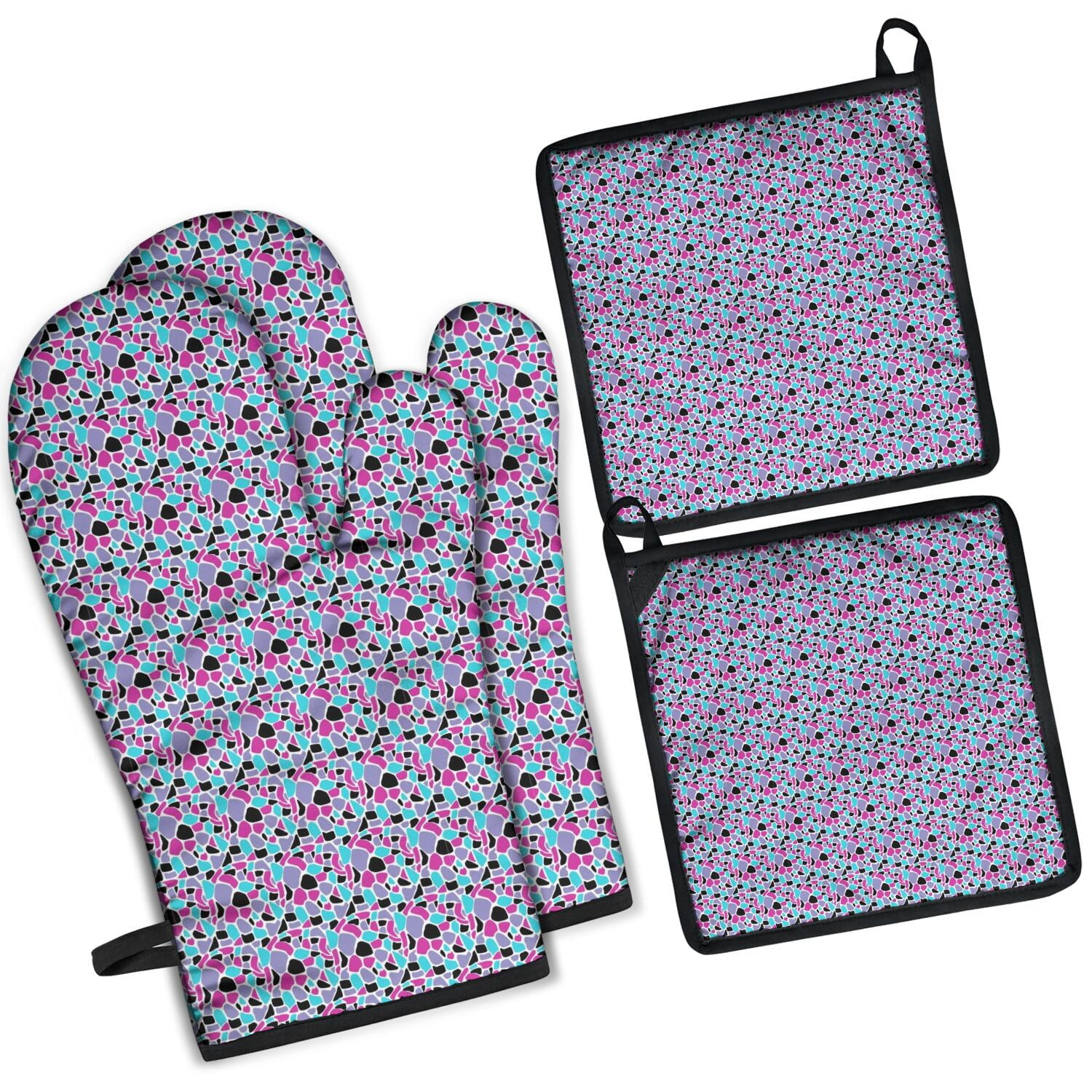 Leopard Print Oven Mitts and Pot Holders Set Of 4, Heat Resistant Kitchen Gloves with Non-Slip Grip, Hanging Loop, Soft Cotton Lining for Baking, Cooking, Grilling, Barbecue