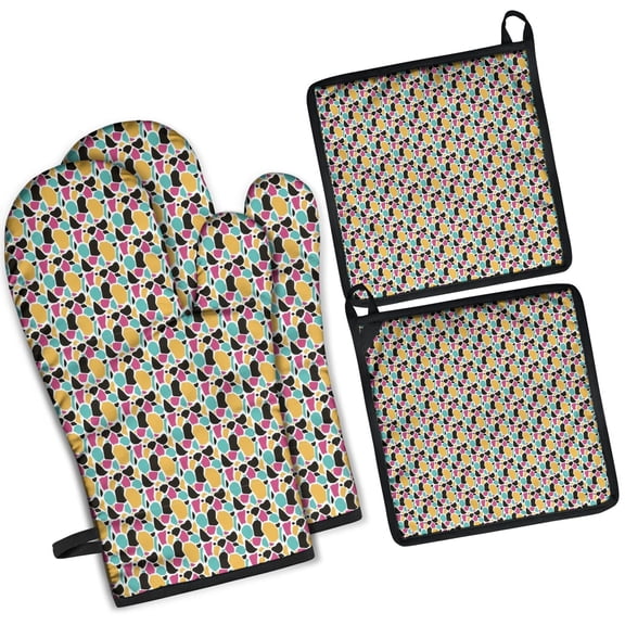 Leopard Print Oven Mitts and Pot Holders Set Of 4, Heat Resistant Kitchen Gloves with Non-Slip Grip, Hanging Loop, Soft Cotton Lining for Baking, Cooking, Grilling, Barbecue