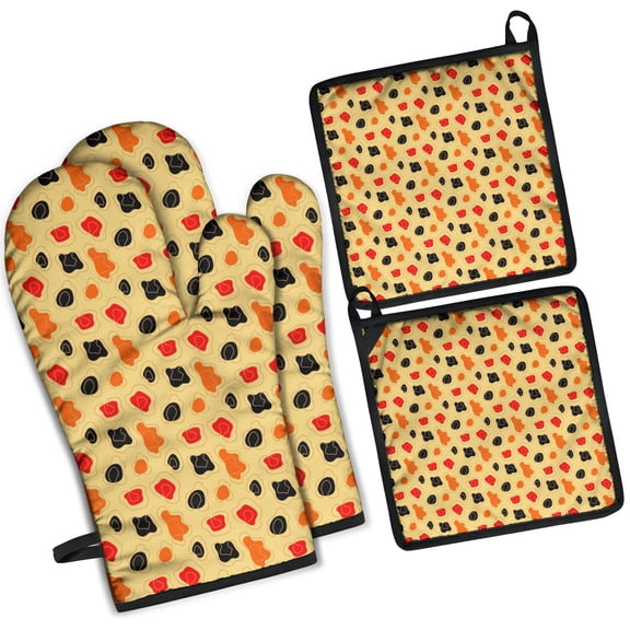Leopard Print Oven Mitts and Pot Holders Set Of 4, Heat Resistant Kitchen Gloves with Non-Slip Grip, Hanging Loop, Soft Cotton Lining for Baking, Cooking, Grilling, Barbecue