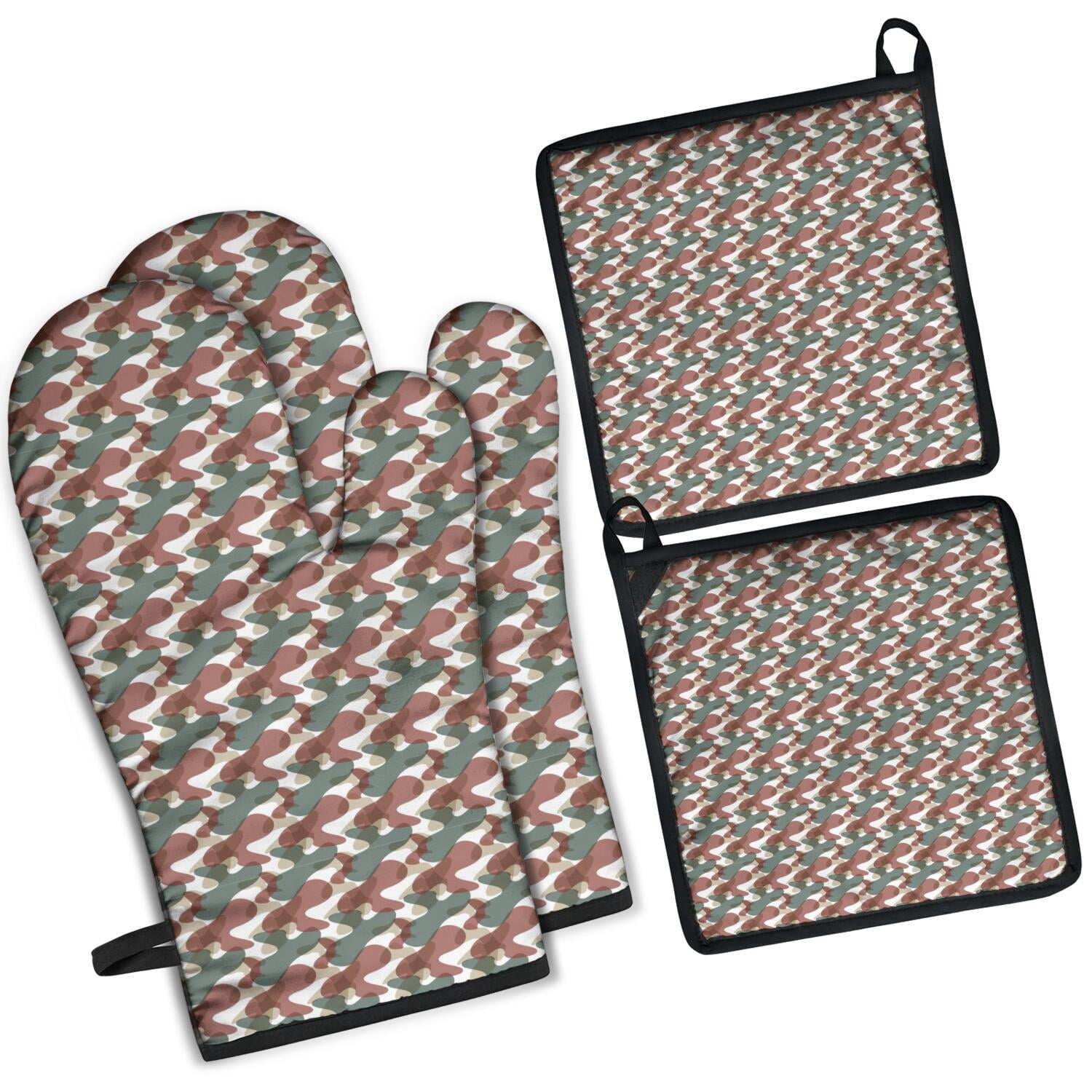 Leopard Print Oven Mitts and Pot Holders Set Of 4, Heat Resistant Kitchen Gloves with Non-Slip Grip, Hanging Loop, Soft Cotton Lining for Baking, Cooking, Grilling, Barbecue