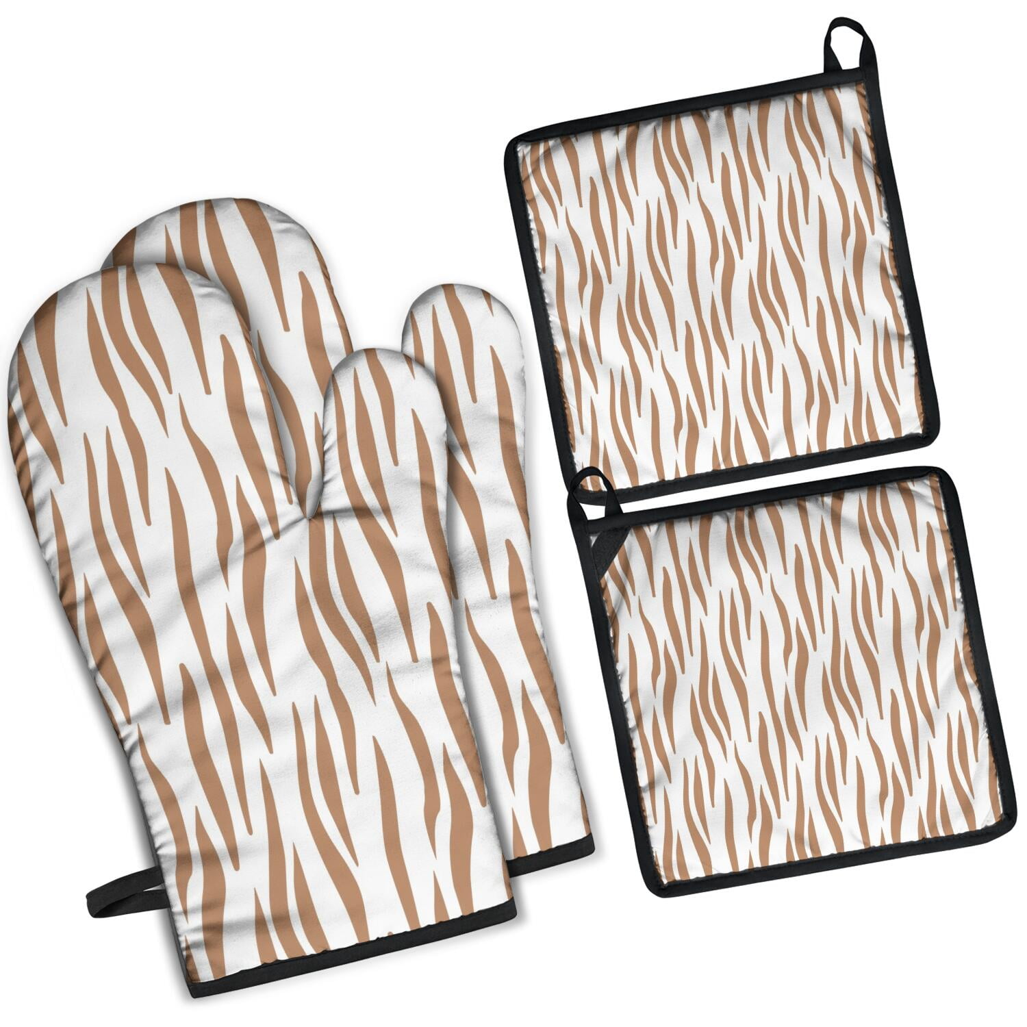 Leopard Print Oven Mitts and Pot Holders Set Of 4, Heat Resistant Kitchen Gloves with Non-Slip Grip, Hanging Loop, Soft Cotton Lining for Baking, Cooking, Grilling, Barbecue