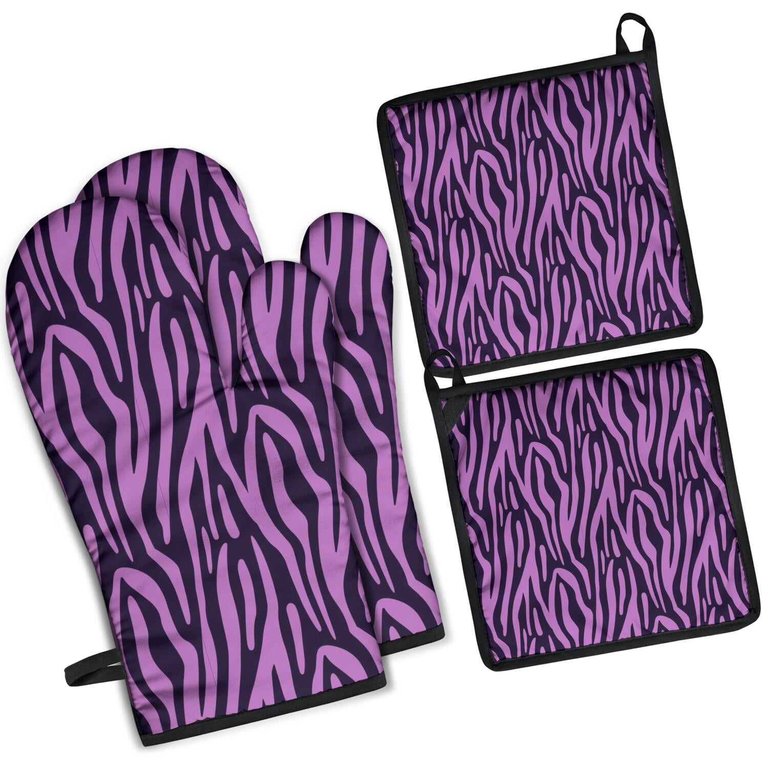 Leopard Print Oven Mitts and Pot Holders Set Of 4, Heat Resistant Kitchen Gloves with Non-Slip Grip, Hanging Loop, Soft Cotton Lining for Baking, Cooking, Grilling, Barbecue