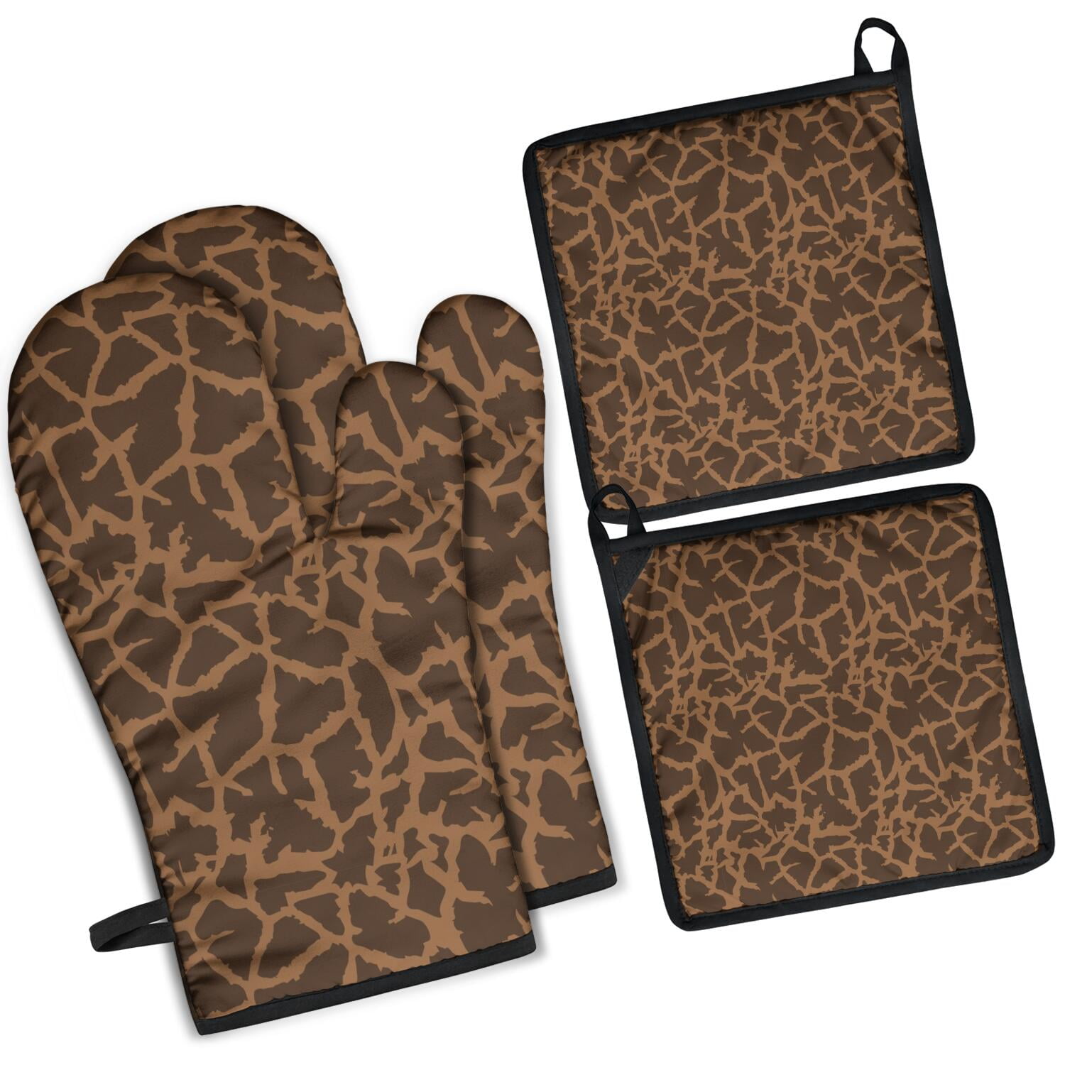 Leopard Print Oven Mitts and Pot Holders Set Of 4, Heat Resistant Kitchen Gloves with Non-Slip Grip, Hanging Loop, Soft Cotton Lining for Baking, Cooking, Grilling, Barbecue