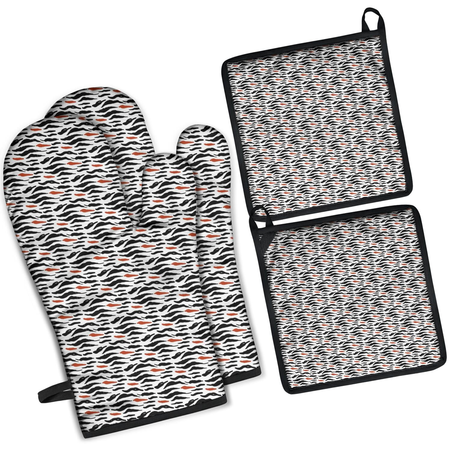 Leopard Print Oven Mitts and Pot Holders Set Of 4, Heat Resistant Kitchen Gloves with Non-Slip Grip, Hanging Loop, Soft Cotton Lining for Baking, Cooking, Grilling, Barbecue