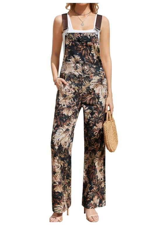 Leopard Print Overalls for Women Loose Fit Bib Coveralls Fashion Animal Jumpsuits Straight Leg Pants