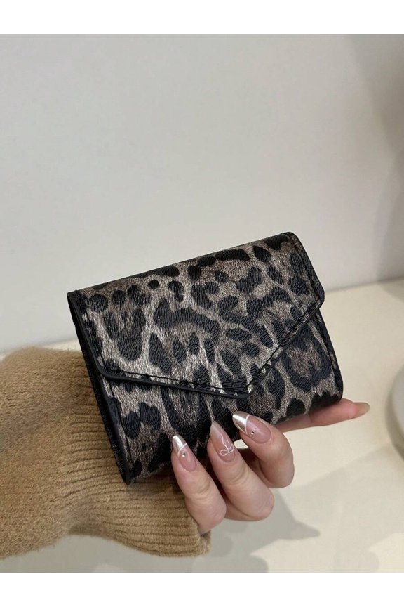 Leopard Print PU Leather Envelope Wallet Multicolor-3 Compact Bifold Mini