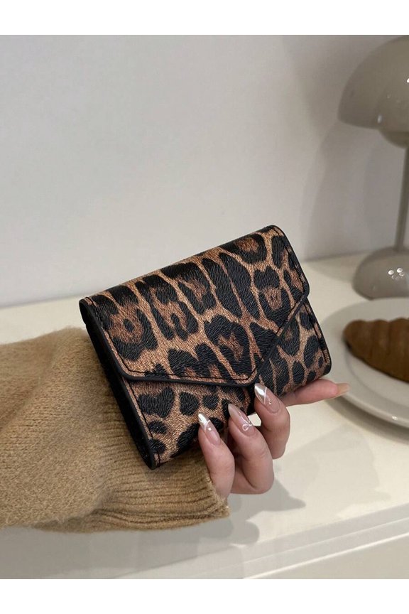 Leopard Print PU Leather Envelope Wallet Multicolor-4 Compact Bifold Mini
