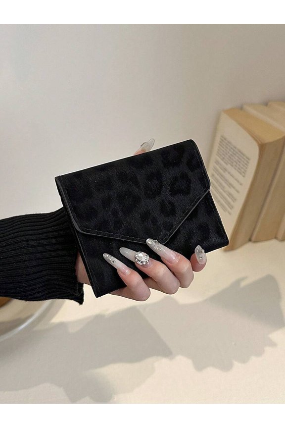 Leopard Print PU Leather Envelope Wallet Multicolor-5 Compact Mini Bifold