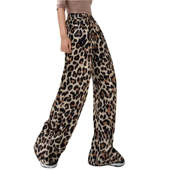 Leopard Print Pants Women's Leopard Straight Leg Cargo Pants Cheetah Drawstring Ruched Trousers Cheetah Pants Gold M