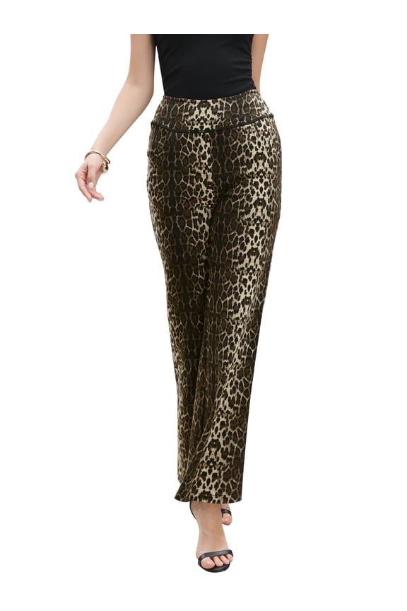 Leopard Print Pants for Women Elastic High Waist Casual Loose Wide Leg Trousers Pant with Pockets XS Leopard Print