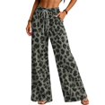 thumbnail image 1 of Leopard Print Pants for Women High Waisted Wide Leg Pants Drawstring Lightweight Casual Trendy Trousers, 1 of 5