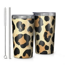 Leopard Print Pattern 10oz Tumblers Stainless Steel Tumbler with Lid and Straw,Vacuum Insulated Double Wall Travel Tumbler Cups with Cleaning Brush for Coffee, Tea