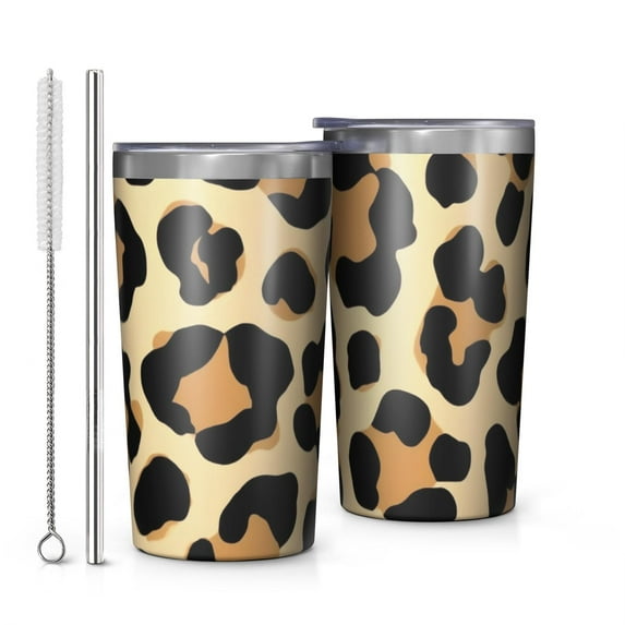 Leopard Print Pattern 10oz Tumblers Stainless Steel Tumbler with Lid and Straw,Vacuum Insulated Double Wall Travel Tumbler Cups with Cleaning Brush for Coffee, Tea