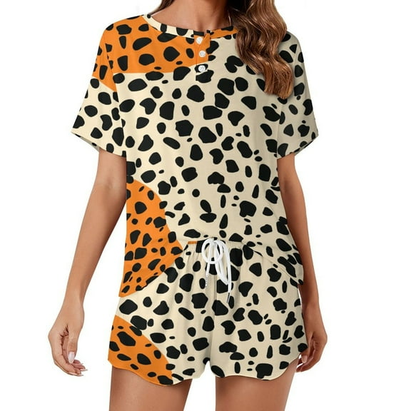 Leopard Print Pattern 2 Pack Women’s Pajama Set Print Sleepwear And Shorts Y2k Loungewear Sets S-5XL