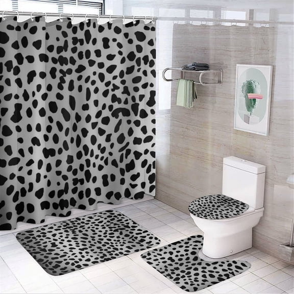 Leopard Print Pattern 4PCS Shower Curtain Sets with Rugs with Non-Slip Bath Mat Toilet Rug，72" X 72"
