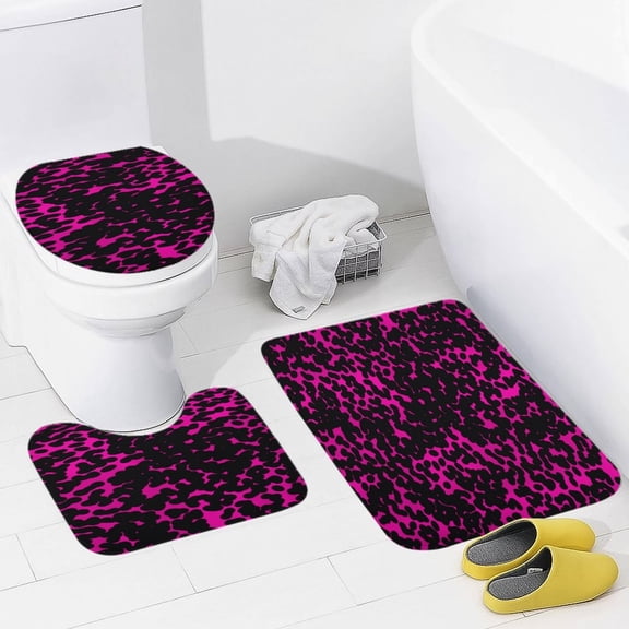 Leopard Print Pattern Bathroom Rug Set of 3, No Silp Washable Cover Floor Rug Decorations for Kitchen Bathroom Bedroom