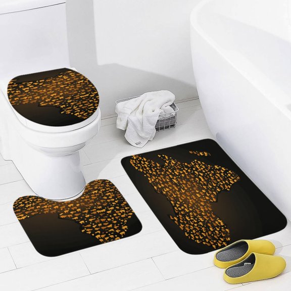 Leopard Print Pattern Bathroom Rug Set of 3, No Silp Washable Cover Floor Rug Decorations for Kitchen Bathroom Bedroom