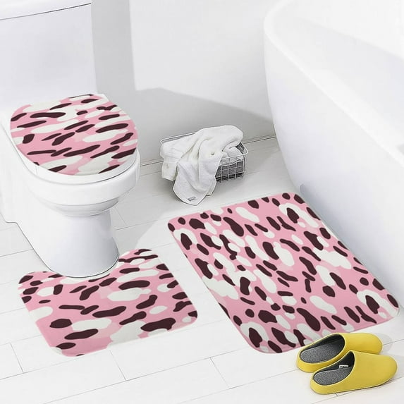 Leopard Print Pattern Bathroom Rug Set of 3, No Silp Washable Cover Floor Rug Decorations for Kitchen Bathroom Bedroom
