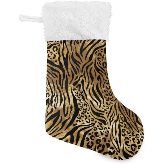 Leopard Print Pattern Christmas Stockings Christmas Presonalized Large Stocking Sock, Set of 1 Xmas Party Winter Decor Candy Bag Family Holiday Gift, 17.7 Inch