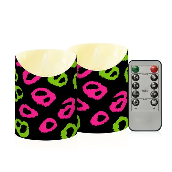 Leopard Print Pattern Flameless Candles 2 PCS with Remote Realistic Moving Flame LED Tapered Pillar Set for Home Decor