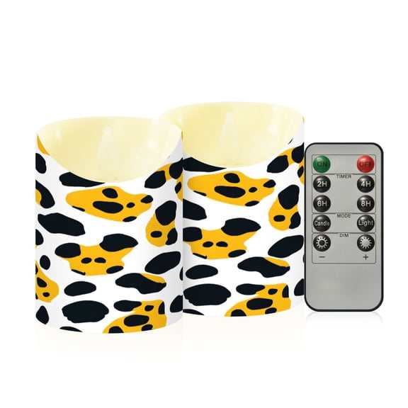 Leopard Print Pattern Flameless Candles 2 PCS with Remote Realistic Moving Flame LED Tapered Pillar Set for Home Decor