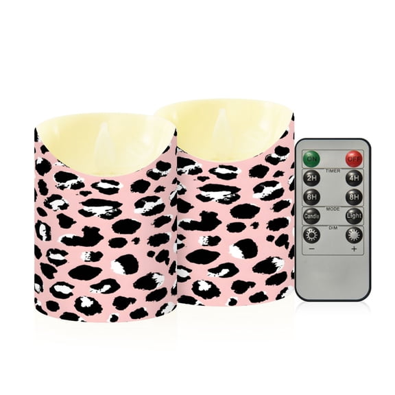 Leopard Print Pattern Flameless Candles 2 PCS with Remote Realistic Moving Flame LED Tapered Pillar Set for Home Decor