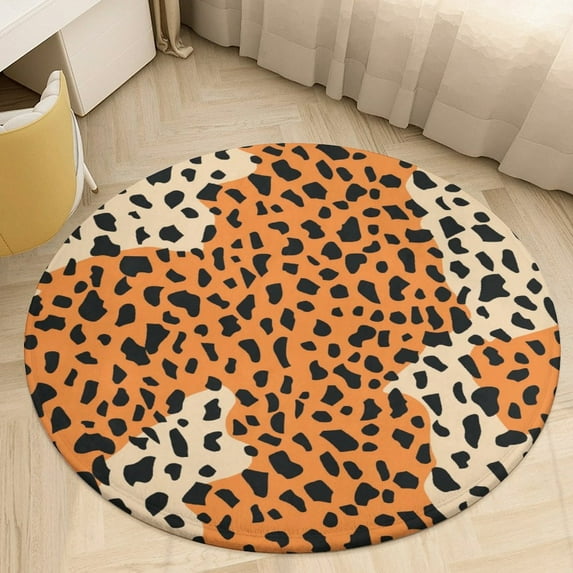 Leopard Print Pattern Floral Medallion Round Rug - Small Round Area Rug, Soft Non-Slip Machine Washable Bedroom Mat Indoor Accent Entry Carpet for Office Desk Dorm Hallway