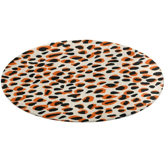 Leopard Print Pattern Floral Medallion Round Rug - Small Round Area Rug, Soft Non-Slip Machine Washable Bedroom Mat Indoor Accent Entry Carpet for Office Desk Dorm Hallway