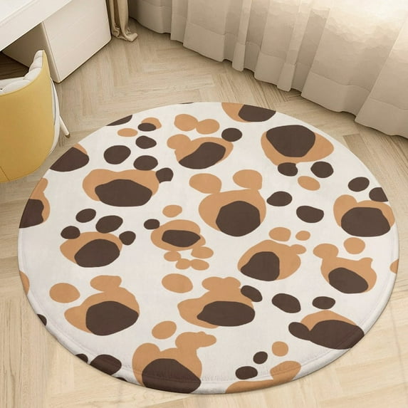 Leopard Print Pattern Floral Medallion Round Rug - Small Round Area Rug, Soft Non-Slip Machine Washable Bedroom Mat Indoor Accent Entry Carpet for Office Desk Dorm Hallway