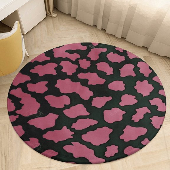 Leopard Print Pattern Floral Medallion Round Rug - Small Round Area Rug, Soft Non-Slip Machine Washable Bedroom Mat Indoor Accent Entry Carpet for Office Desk Dorm Hallway