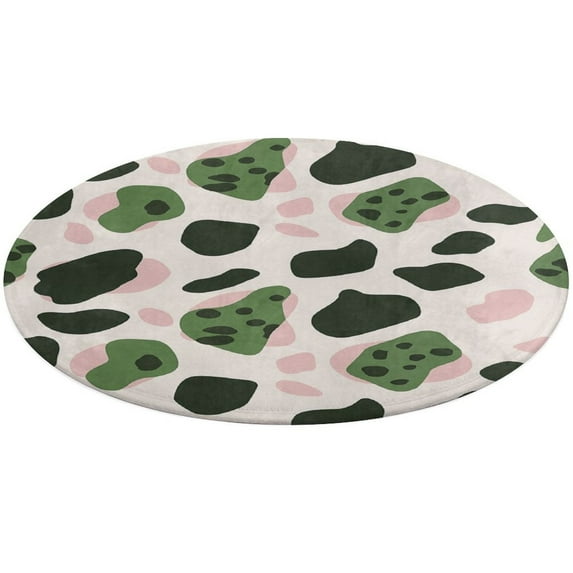 Leopard Print Pattern Floral Medallion Round Rug - Small Round Area Rug, Soft Non-Slip Machine Washable Bedroom Mat Indoor Accent Entry Carpet for Office Desk Dorm Hallway