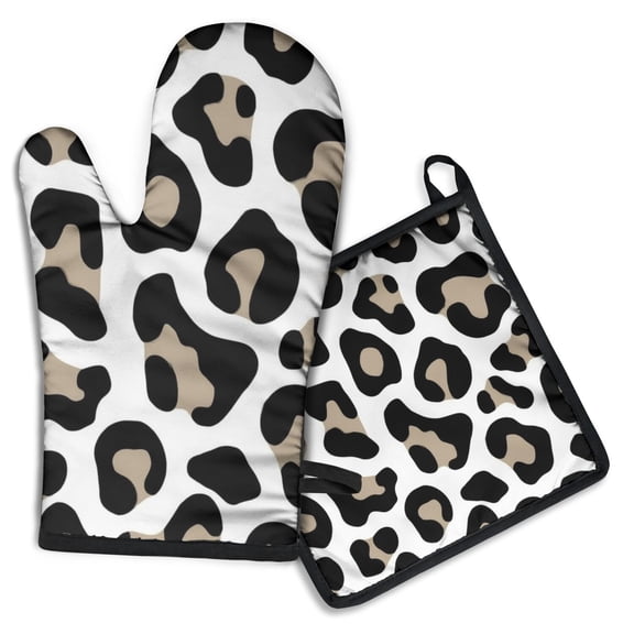Leopard Print Pattern Kitchen Oven Mitt and Pot Holder Sets 2 Pcs for Baking, Cooking and Grilling, Heat Resistant Up To 392 °F