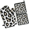 thumbnail image 1 of Leopard Print Pattern Kitchen Oven Mitt and Pot Holder Sets 4 Pcs for Baking, Cooking and Grilling, Heat Resistant Up To 392 °F, 1 of 7