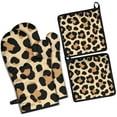 thumbnail image 1 of Leopard Print Pattern Kitchen Oven Mitt and Pot Holder Sets 4 Pcs for Baking, Cooking and Grilling, Heat Resistant Up To 392 °F, 1 of 7