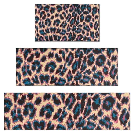 Leopard Print Pattern Kitchen Rugs Sets Of 3,Kitchen Runner Rugs Non Skid Washable,Decorative Kitchen Floor Mats for Kitchen,Sink,Laundry,17"x30"+ 17"x47" + 17"x59"