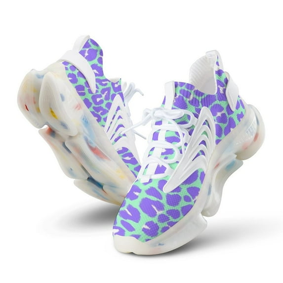Leopard Print Pattern in Mint Green, Purple And White Walking Shoes for Men Woman Lightweight Tennis Fashion Elastic Sports Shoes Cushion Basketball Shoes