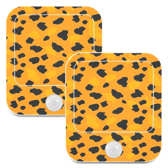 Leopard Print Pattern Night Lights Plug into Wall LED with Auto Light Sensor Warm Light for Kids Hallway Bedroom Living Room Kitchen Bathroom Set of 2