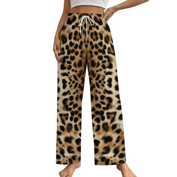 Leopard Print Pattern Pajama Pants Breathable with Pockets Pajamas For Lady Vintage Sleeping Pants Bedroom Homewear