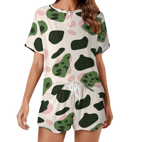Leopard Print Pattern Pajama Set for Women 2 Piece Sleepwear Loungewear Short Sleeve