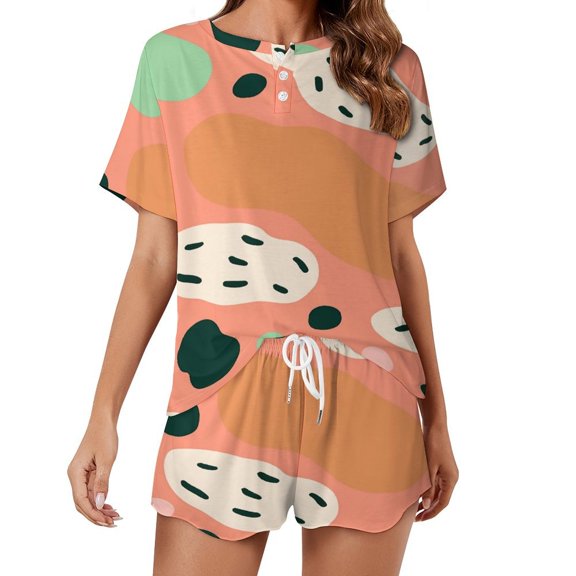 Leopard Print Pattern Pajama Set for Women 2 Piece Sleepwear Loungewear Short Sleeve