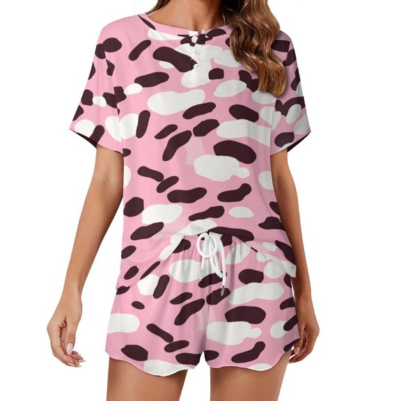 Leopard Print Pattern Pajamas Set Womens Loungewear Sleepwear 2 Piece PJ Sets