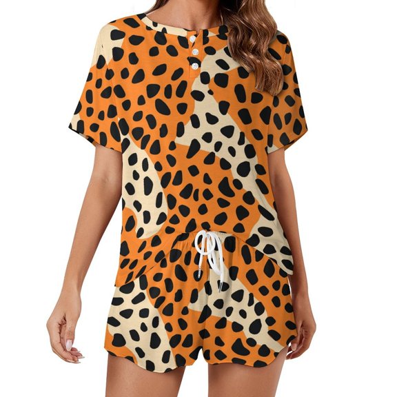 Leopard Print Pattern Pajamas Set Womens Loungewear Sleepwear 2 Piece PJ Sets
