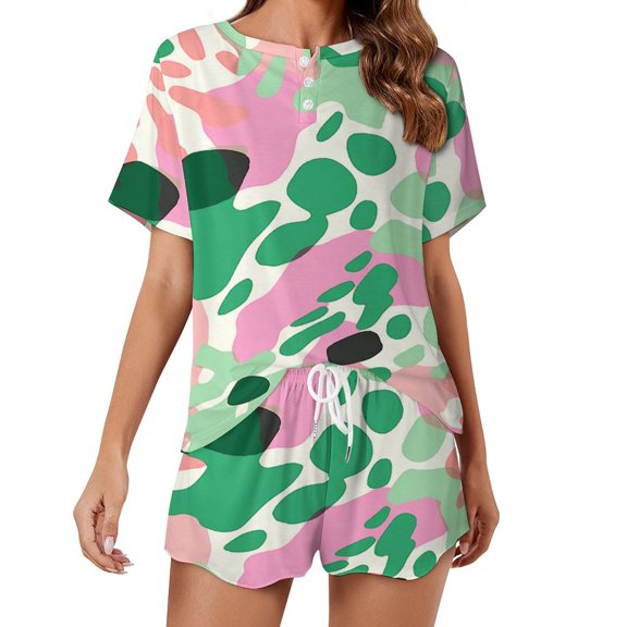 Leopard Print Pattern Pajamas Set Womens Loungewear Sleepwear 2 Piece PJ Sets