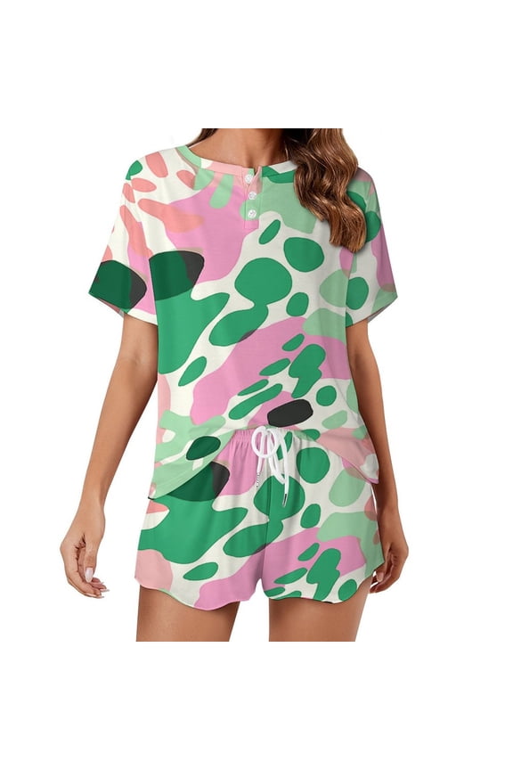 Leopard Print Pattern Pajamas Set Womens Loungewear Sleepwear 2 Piece PJ Sets