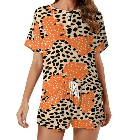 Leopard Print Pattern Pajamas Set Womens Loungewear Sleepwear 2 Piece PJ Sets