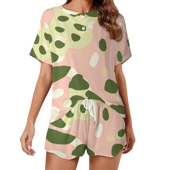 Leopard Print Pattern Pajamas Set Womens Loungewear Sleepwear 2 Piece PJ Sets