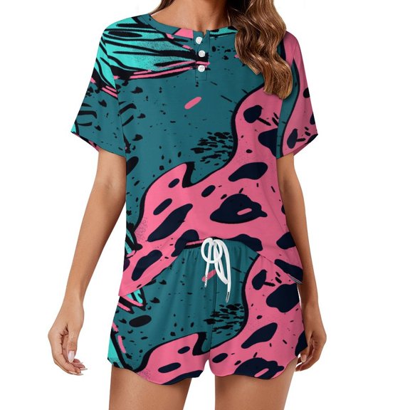 Leopard Print Pattern Pajamas Set Womens Loungewear Sleepwear 2 Piece PJ Sets