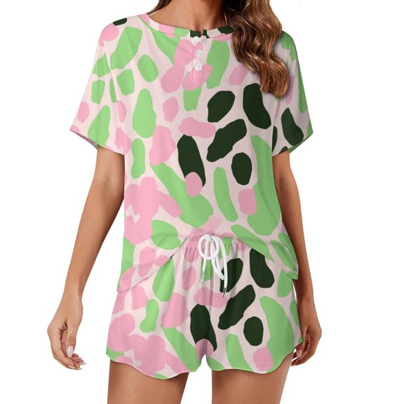 Leopard Print Pattern Pajamas Set Womens Loungewear Sleepwear 2 Piece PJ Sets