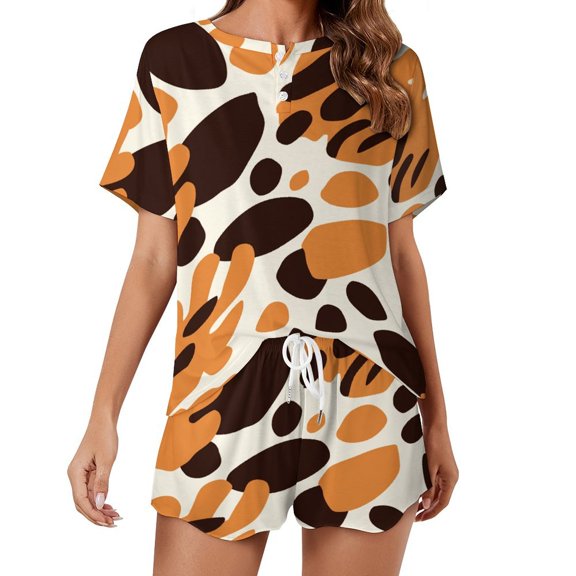 Leopard Print Pattern Print Women'S Pajamas Set Summer Sleepwear Sets 2 Piece Lounge Set